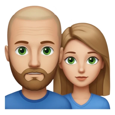 Man on left with shaved head with dark blonde beard and blue eyes and woman on the right with long brown hair green eyes  sticker