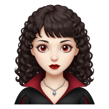 vampire feminine and with bangs  dark brown hair  curly hair  sticker