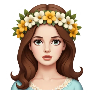 Lana Del Rey with flower crown and vintage style sticker