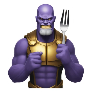 Thanos holding a spoon and fork sticker