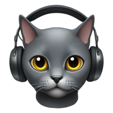 Dark Grey British short hair cat wearing gaming headset sticker