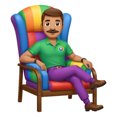 gay man rgb outfit, long chair, mustache sticker