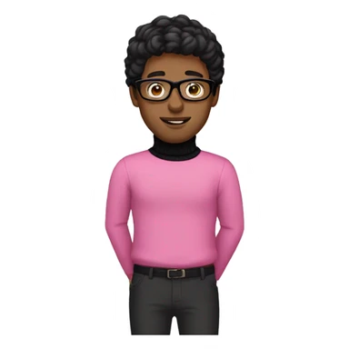 White male with black hair and black glasses wearing a pink turtleneck  sticker
