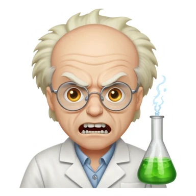 Angry balding Snaggletoothed mad scientist sticker