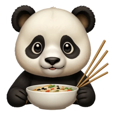 cute hungry panda with chopsticks eating sticker