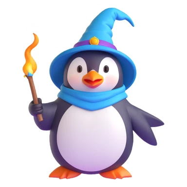 penguin wizard casting a spell sticker