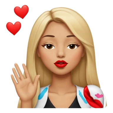 Mujer color de piel moreno claro, con cabello rubio largo, lacio y suelto, ojos negros, un ojo cerrado, mandando un beso de lado  sticker