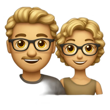 Familia de hombre pelo marrón y mujer rubia pelo rizado con lentes y gemelos de 8 años Niño pelo liso marrón claro y niña pelo marron oscuro sticker