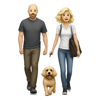 Bald man walking blonde cockapoo sticker