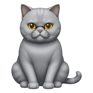 British Shorthair cat full body sitting with a mask sticker