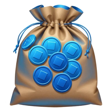 brown bag of blue coins sticker