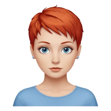 27 year old white woman, red hair, pixie cut, blue eyes sticker