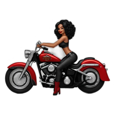 Chica pin up pelo rojo sobre moto Harley Davidson negra sticker
