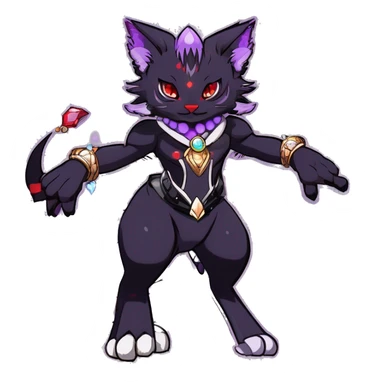 cool cartoon anthro edgy distinguished ethereal elegant beautiful fantasy black purple red ethereal fantasy nargacuga-Noivern-cat-Quiana-Fakemon collar harness moon gem jewels full body sticker