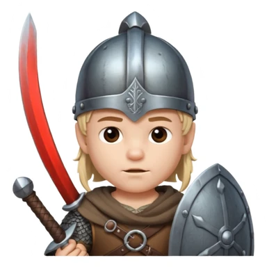 young boy with viking helmet and sword sticker