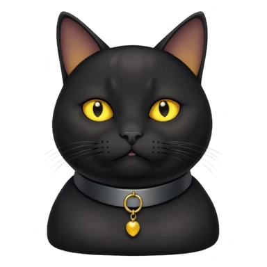Un gato negro gordito con los ojos de color amarillos sentado con un collar que diga: waina michi sticker
