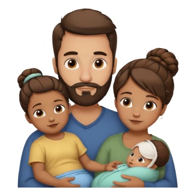 brown family with mom dad teenage daughter toddler son and baby. moms hair is in a bun. dad has a beard.  sticker