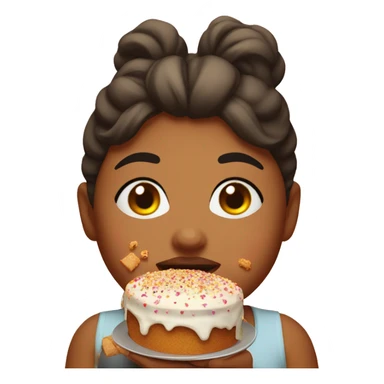 Fat girl eating cake with crumbs on face sticker
