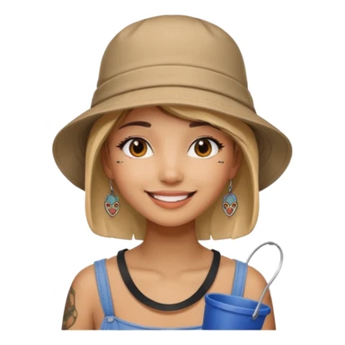 Cool girl with neck tattoo and bucket hat sticker