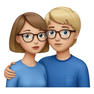 una ragazza con il caschetto marrone che bacia un ragazzo con i capelli biondi gli occhiali da vista e gli occhi azzurri sticker