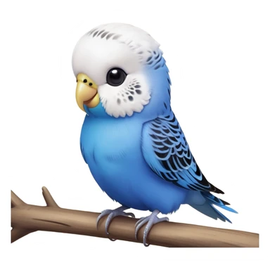 cinematic-cute-blue-budgie-portrait-emoji,-head-tilted-playfully-and-inquisitively,-featuring-a-brilliant-blue-feathered-fur-and white and black feathered face-with-a-natural-sheen,-round,-sparkling-dark-eyes-filled-with-curiosity,-simplified-yet-irresistibly-adorable sticker