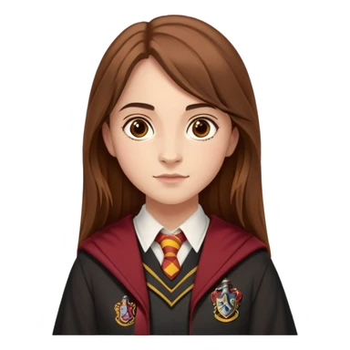 Georgina Leonidas is Katie Bell in harry potter, wear hogwarts gryfindor uniform, medium-to-long, straight brown hair, a practical and natural look, light skin sticker