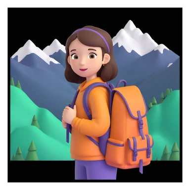 portrait of girl back packing mountains in background, close up pose sticker