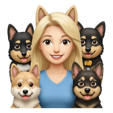 a lady, blonde long hair with 2 german shepards and one black and white alaskan malanute sticker