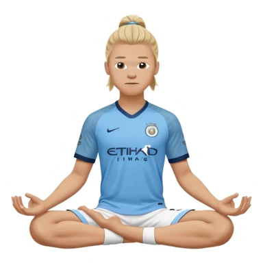 Erling Haaland pony tail hair doing the lotus position Manchester city  sticker