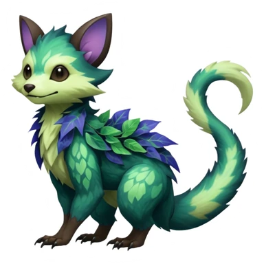 Realistic Sharp swampy mossy elemental ivy floral detailed Colorful translucent luminescent glowing Trico-Noibat-batty-Sergal-Furret-Ferret-Wolverine-Vernid-furry-fursona-fusion-Fakemon-animal-hybrid-creature, full body sticker