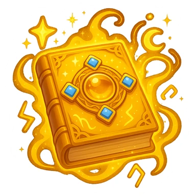 Make the mystic yellow book even more magical with sparkling magical energy, enchanted symbols, glowing effects, and a whimsical magical aura. Style it to resemble an apple emoji style. Keep no background. sticker