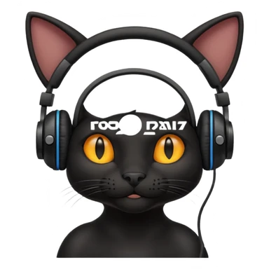 black cat with small ears with headphones sticker