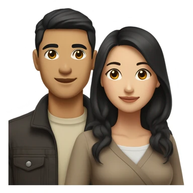 Brown eyes tan skin Asian man with brown eye black hair light fair skin woman in love  sticker
