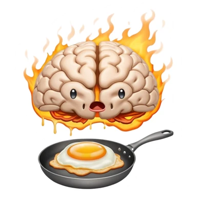 brain on fire with a pan with fried eggs sticker