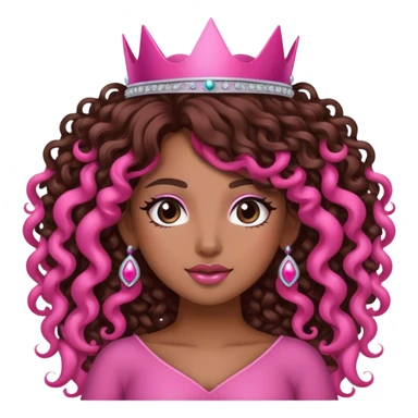 Brown girl diva long curly hair with pink crown sticker