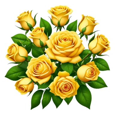 big bouquet Sunshine Yellow Tea Rose, luxuriant, leaf, bud sticker