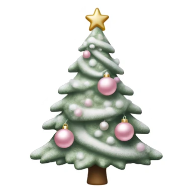 Sage green Christmas tree dusted with snow adorned with light pink ornaments with a light pink bow for a tree topper  sticker