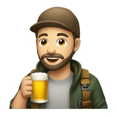 young man with beard and a cap drinking beer  sticker