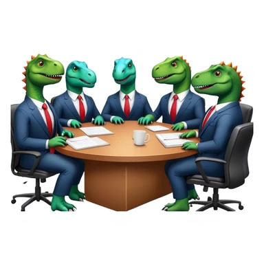 different office dinosaurs in suits sitting along the conference table sticker
