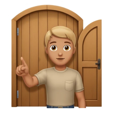 Person pointing to door as if to leave sticker