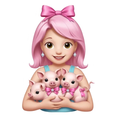 woman holding baby pigs with ribbons and crystals sticker
