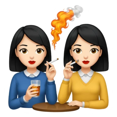 2 girls 1 smoking and 1 drinking black hair  sticker