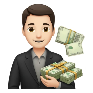 un chef d'entreprise en train de compter sa montagne de billet derrière lui une file de client qui entre dans son magasin pendant qu'à cote un autre chef d'entreprise poche vide pas de client  sticker