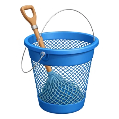 A small bucket with a fishing net leaning against it.
 sticker