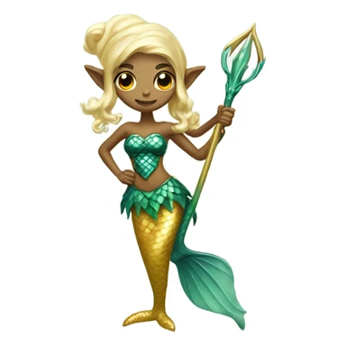 a mermaid elf with trident and golden swirls sticker