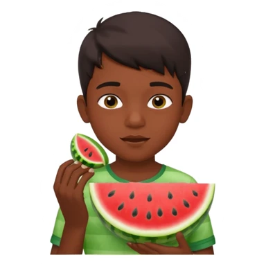 a watermelon with a indian 13 year old boy eating it sticker