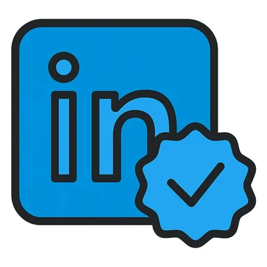 LinkedIn verification logo, blue checkmark badge, clean and modern, suitable for digital use sticker