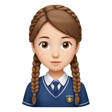 student, brown braid hair girl kid, school uniform sticker