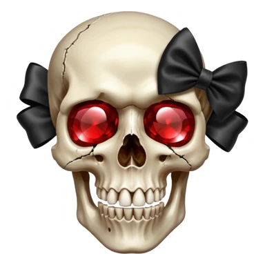 make me a red crystal skull partly see thew super gem like make it realistic and held together by a big black bow super realistic skull cracking all over the eyes are black and rotting  sticker