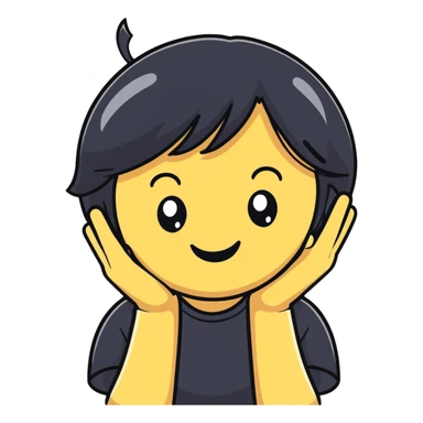 minimalist white smiley with black hair and hand behind head, embarrassed sticker